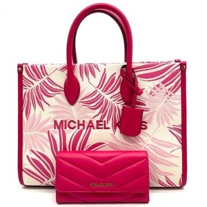 Michael Kors Medium Mirella Tote Bag & Large Trifold Wallet Electric Pink Multi
